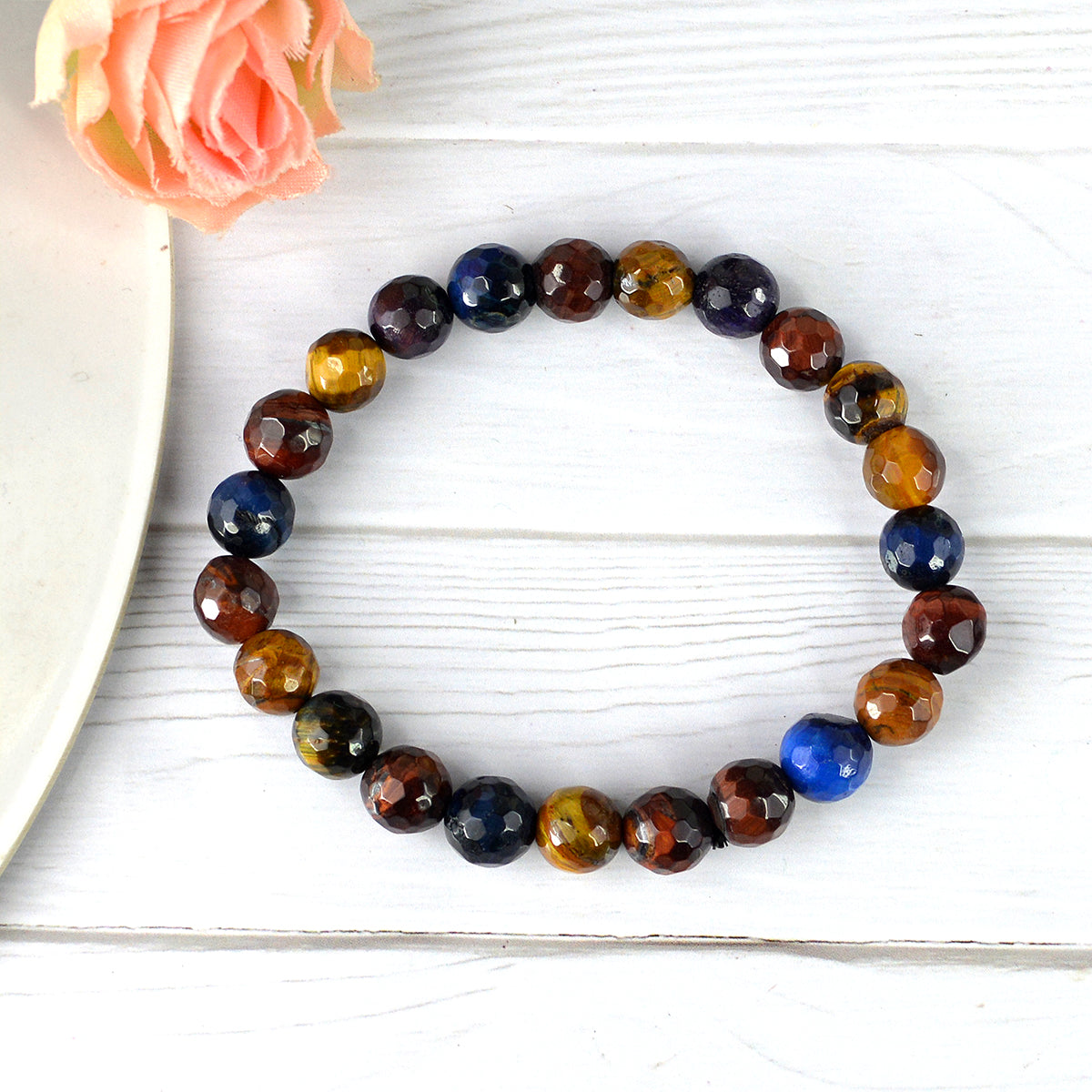Multi Tiger Eye Faceted Crystal Bracelet | Natural Healing Gemstone Bracelet for Strength & Clarity