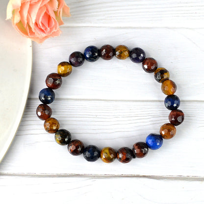 Multi Tiger Eye Faceted Crystal Bracelet | Natural Healing Gemstone Bracelet for Strength & Clarity