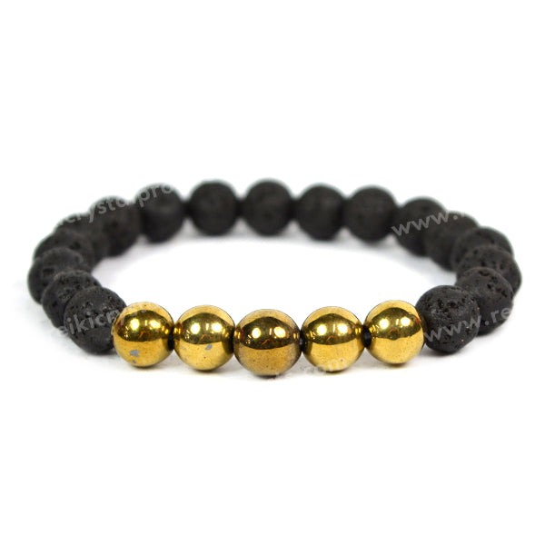 Pyrite With Lava 8mm Beads Bracelet Energized By Reiki Grand Master