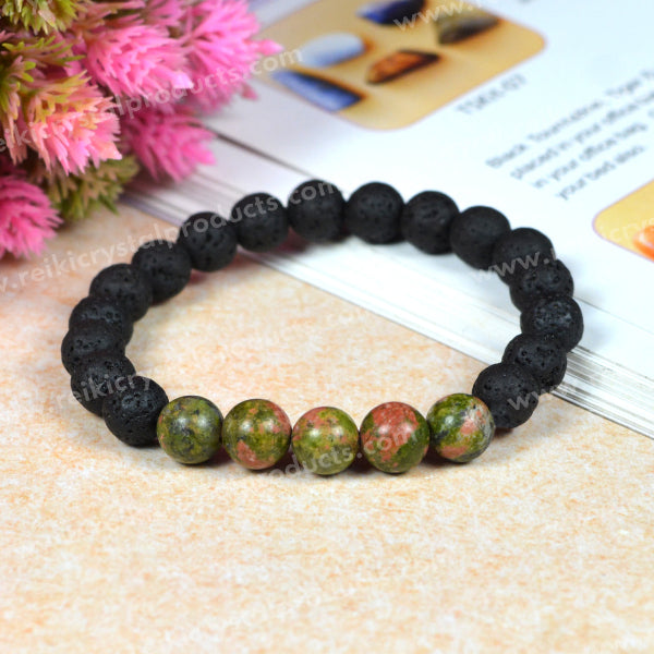 Natural Lava with Mix Semi Precious Stone 8 mm Beads Bracelet Charged By Reiki Grand Master