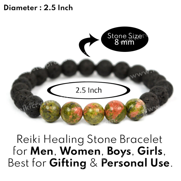 Unakite With Lava 8mm Beads Bracelet Energized By Reiki Grand Master