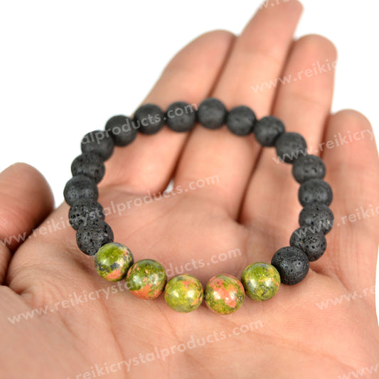 Unakite With Lava 8mm Beads Bracelet Energized By Reiki Grand Master