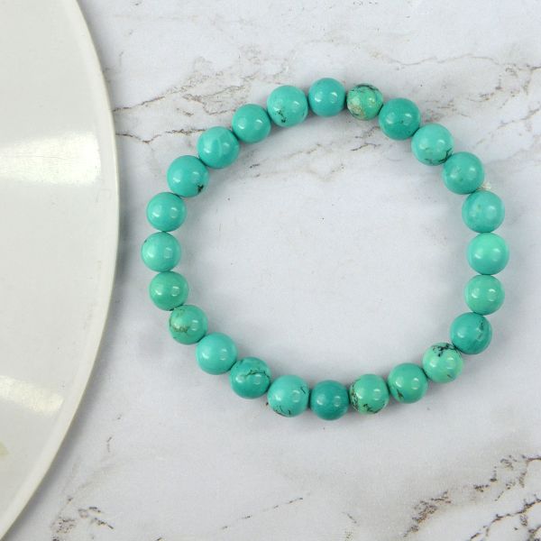 Tourquise Green 8 mm Round Synthetic Bead Bracelet