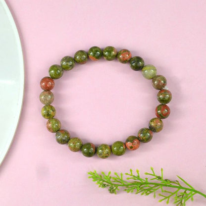 Green Pink Unakite Gemstone Stretch Bracelet for Meditation