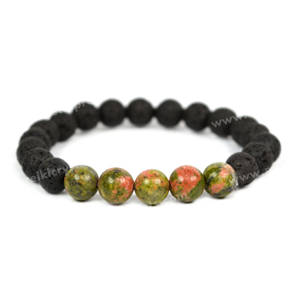 Unakite With Lava 8mm Beads Bracelet Energized By Reiki Grand Master