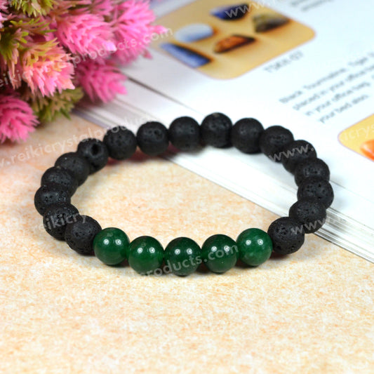 Green Aventurine With Lava 8mm Beads Bracelet Energized By Reiki Grand Master