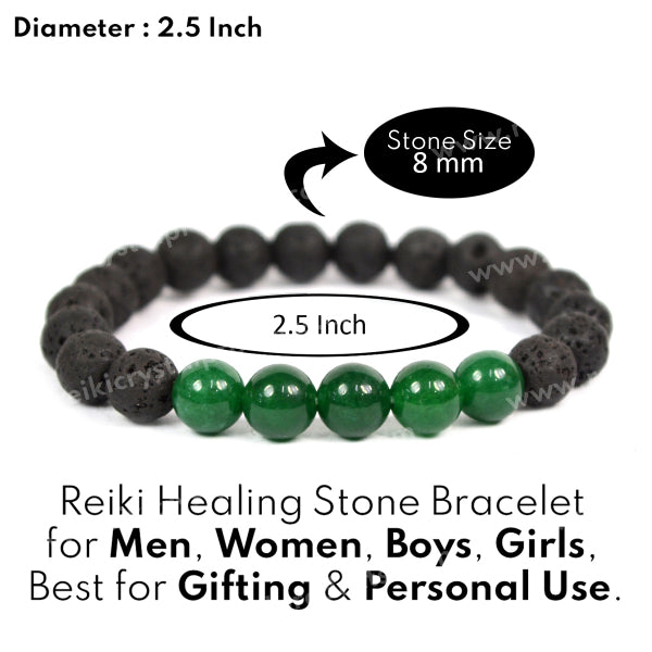 Green Aventurine With Lava 8mm Beads Bracelet Energized By Reiki Grand Master