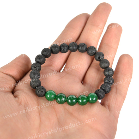Green Aventurine With Lava 8mm Beads Bracelet Energized By Reiki Grand Master