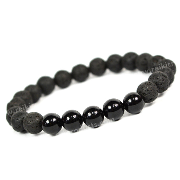 Black onyx With Lava 8mm Beads Bracelet Energized By Reiki Grand Master