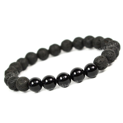 Black onyx With Lava 8mm Beads Bracelet Energized By Reiki Grand Master