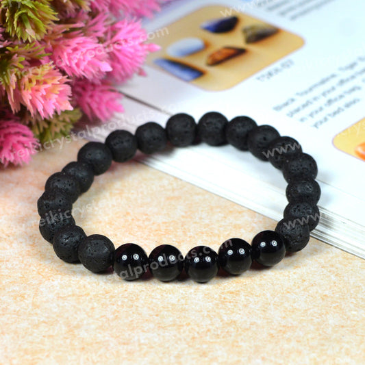 Black onyx With Lava 8mm Beads Bracelet Energized By Reiki Grand Master