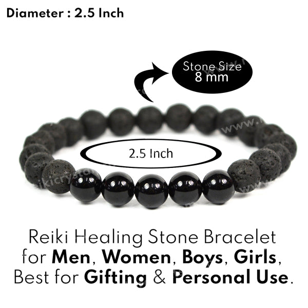 Black onyx With Lava 8mm Beads Bracelet Energized By Reiki Grand Master