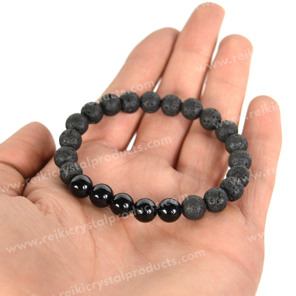Black onyx With Lava 8mm Beads Bracelet Energized By Reiki Grand Master