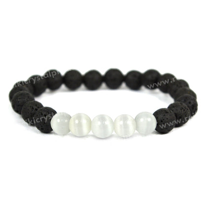 Selenite With Lava 8mm Beads Bracelet Energized By Reiki Grand Master
