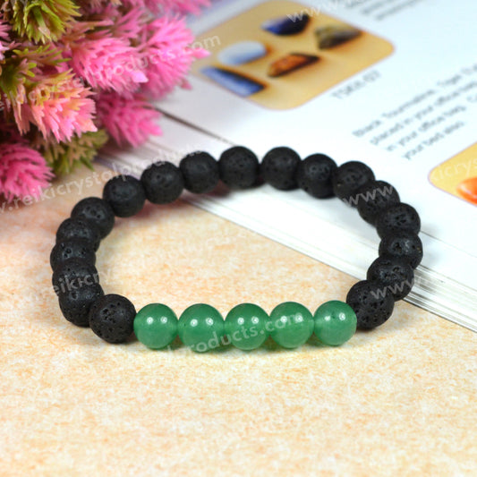 Green Jade With Lava 8mm Beads Bracelet Energized By Reiki Grand Master