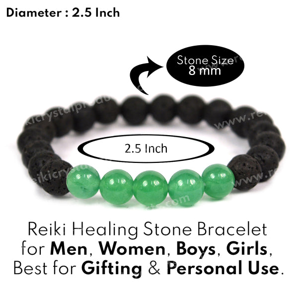 Green Jade With Lava 8mm Beads Bracelet Energized By Reiki Grand Master