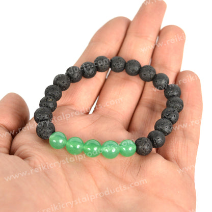 Green Jade With Lava 8mm Beads Bracelet Energized By Reiki Grand Master