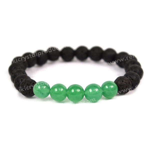 Green Jade With Lava 8mm Beads Bracelet Energized By Reiki Grand Master