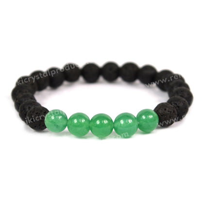 Green Jade With Lava 8mm Beads Bracelet Energized By Reiki Grand Master