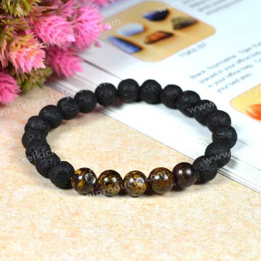 Bronzite With Lava 8mm Beads Bracelet Energized By Reiki Grand Master