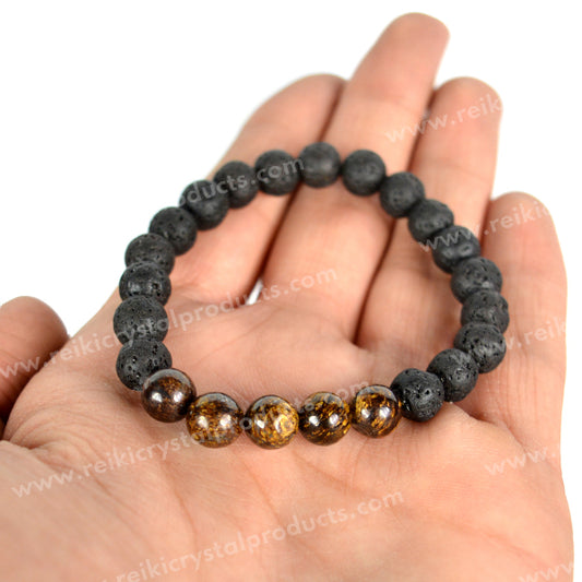 Bronzite With Lava 8mm Beads Bracelet Energized By Reiki Grand Master