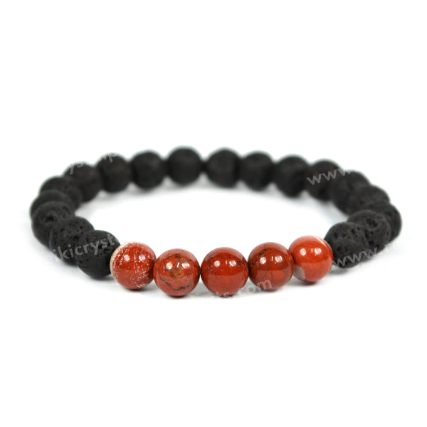 Red Jasper With Lava 8mm Beads Bracelet Energized By Reiki Grand Master
