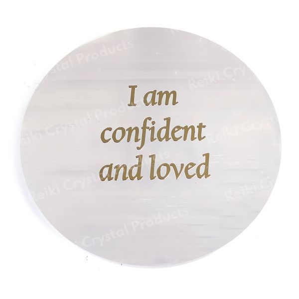 Selenite I am Confident Charging Plate for Reiki Crystal Cleansing Size 7.6 cm (3 inch)
