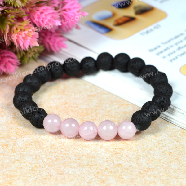 Natural Lava with Mix Semi Precious Stone 8 mm Beads Bracelet Charged By Reiki Grand Master