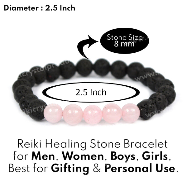 Rose Quartz With Lava 8mm Beads Bracelet Energized By Reiki Grand Master