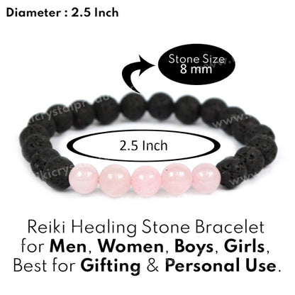 Rose Quartz With Lava 8mm Beads Bracelet Energized By Reiki Grand Master