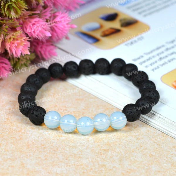 Natural Lava with Mix Semi Precious Stone 8 mm Beads Bracelet Charged By Reiki Grand Master