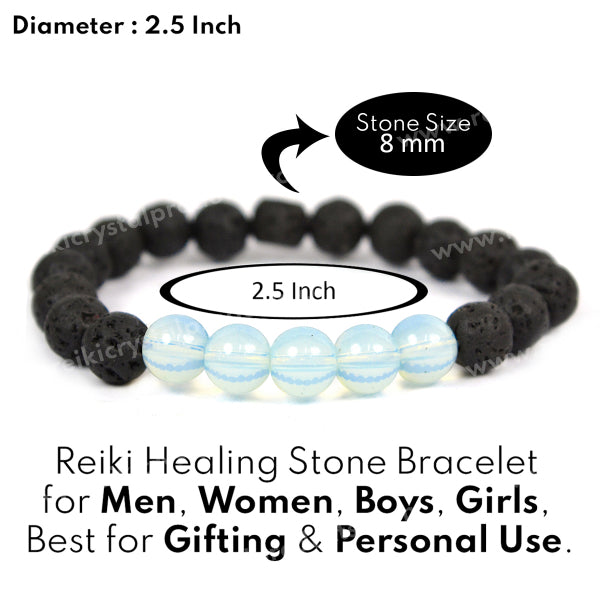 Opalite With Lava 8mm Beads Bracelet Energized By Reiki Grand Master