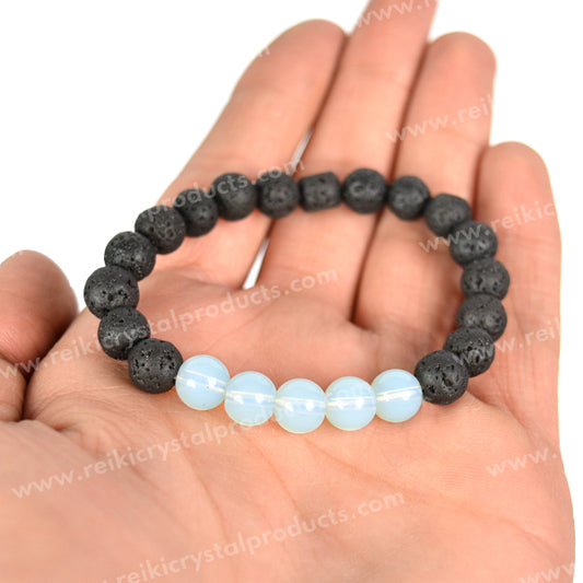 Opalite With Lava 8mm Beads Bracelet Energized By Reiki Grand Master