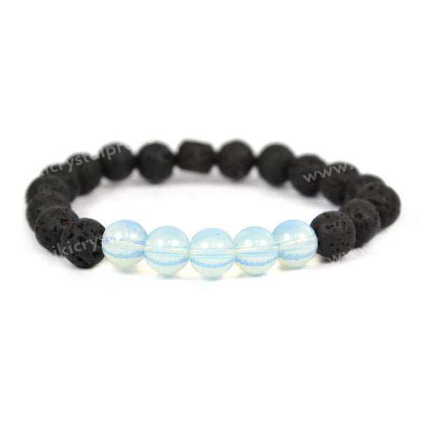 Opalite With Lava 8mm Beads Bracelet Energized By Reiki Grand Master