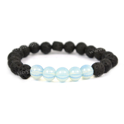 Opalite With Lava 8mm Beads Bracelet Energized By Reiki Grand Master