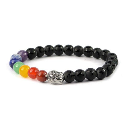 Natural Crystal Stone 7 Chakra Buddha Head Charm 8 mm Bracelet