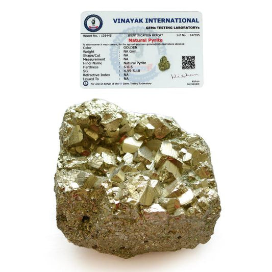 Certified Natural Pyrite Raw / Rough Cluster / Peru Pyrite for Healing / Vastu / Gifts / Wealth, Attracts Business Luck-225 gram