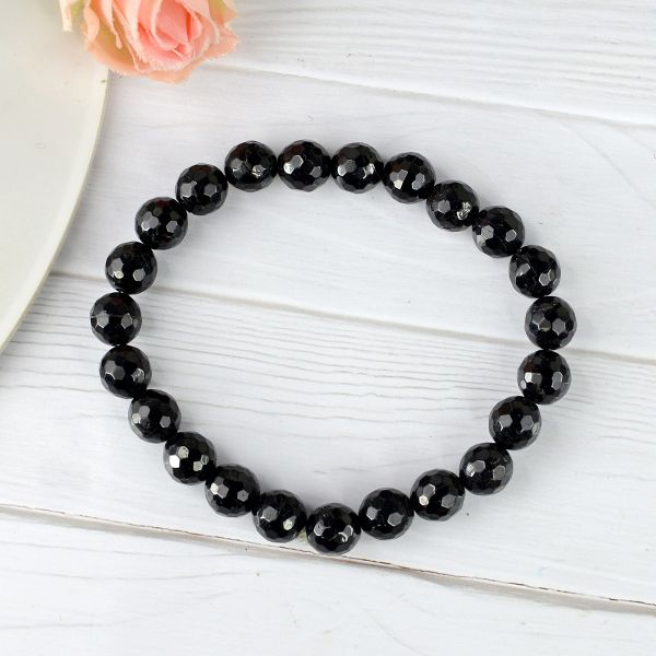 Black Tournaline 8 mm Faected Bracelet