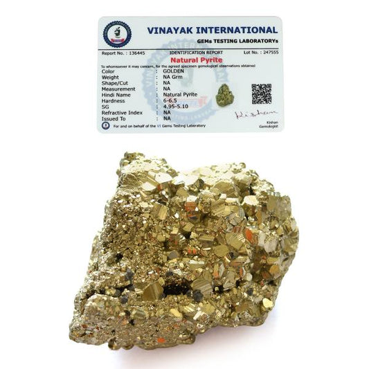 Certified Natural Pyrite Raw / Rough Cluster / Peru Pyrite for Healing / Vastu / Gifts / Wealth, Attracts Business Luck-250 gram