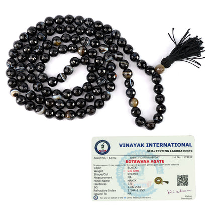 Black Botswana Agate Crystal Mala | Natural Healing Gemstone Necklace for Grounding & Stability