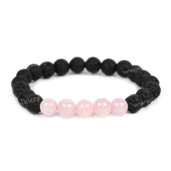 Rose Quartz With Lava 8mm Beads Bracelet Energized By Reiki Grand Master