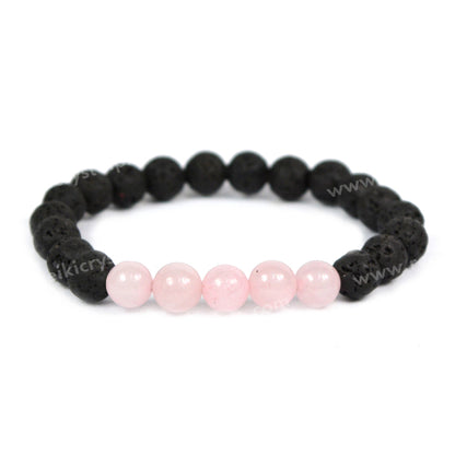 Rose Quartz With Lava 8mm Beads Bracelet Energized By Reiki Grand Master