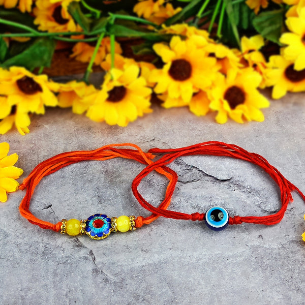 Natural Mix Semi Precious Crystal Stone Flower Charm Band for Brothers 2 Pc