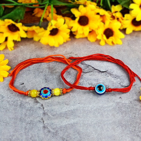 Natural Mix Semi Precious Crystal Stone Flower Charm Band for Brothers 2 Pc