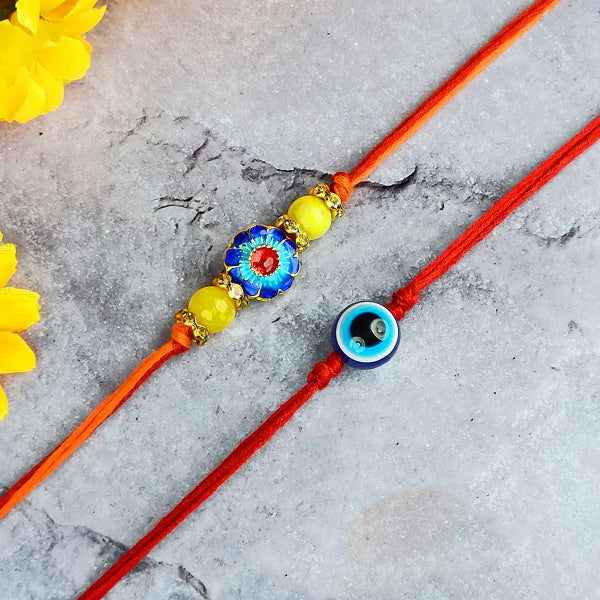 Natural Mix Semi Precious Crystal Stone Flower Charm Band for Brothers 2 Pc