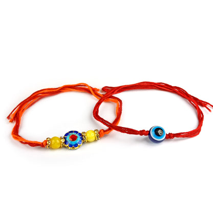 Natural Mix Semi Precious Crystal Stone Flower Charm Band for Brothers 2 Pc