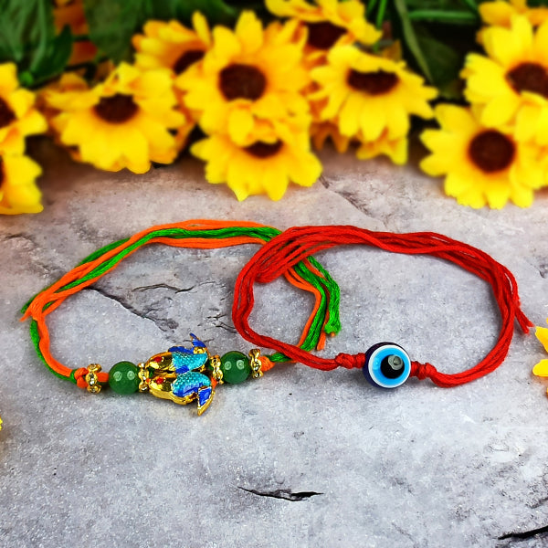 Natural Mix Crystal Stone Fish Charm Band for Brothers 2Pc