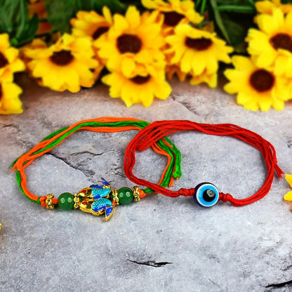 Natural Mix Crystal Stone Fish Charm Band for Brothers 2Pc