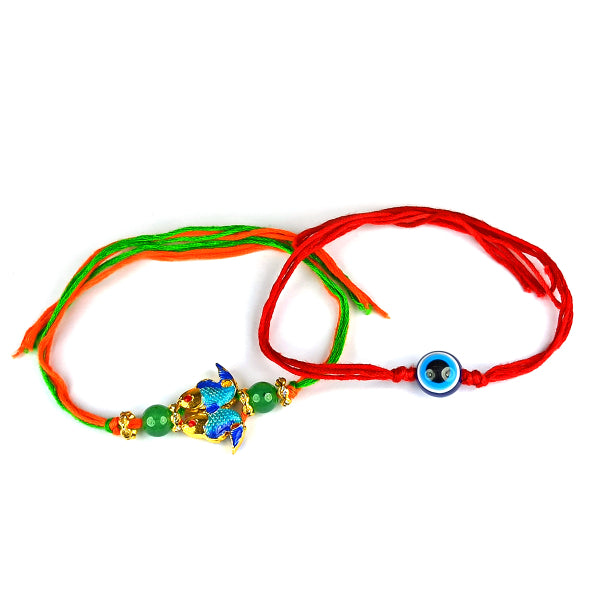 Natural Mix Crystal Stone Fish Charm Band for Brothers 2Pc
