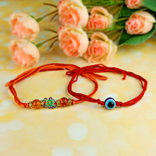 Natural Mix Crystal Stone With Evil Eye Band for Brothers 2Pc